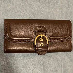 COACH Campbell Leather Buckle Metallic Brown Wallet